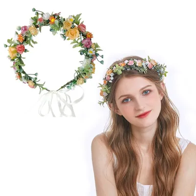 Blumenkranz, verstellbar, Kunststoff, 46 cm, weiß, für Frauen