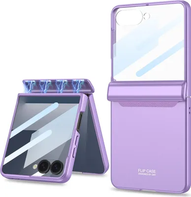 Obrázek produktu pro Pevné PC pouzdro na Samsung Galaxy Z Flip 7 s magnetickou ochranou pantu, ochranou displeje a All-Inclusive krytem fialové