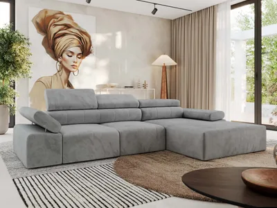 Produktbild von MKS MEBLE L-form Ecksofa RILASSO mit Relax-Funktion, verstellbare Kopfstützen - Hellgrau Velvet - Rechts