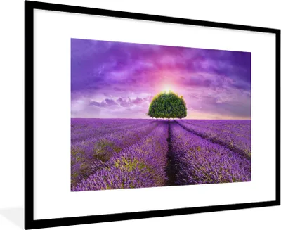 Produktbild von MuchoWow® Gerahmtes Poster Lavendel - Baum - Lila - Wolken 90x60 cm - Poster mit Schwarzem Bilderrahmen Wandposter Rahmen Foto Bilder - Wanddekoration - Fotos