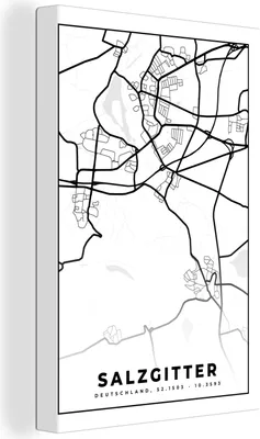 Obrázek produktu pro OneMillionCanvasses® - Obrazy na plátně - 90x140 cm, Mapa města - Salzgitter - Mapa, nástěnná dekorace - Fotka na plátně - Obraz na dřevěném rámu - Nástěnná dekorace - Ložnice