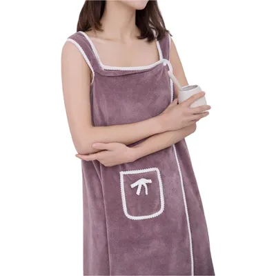 Produktbild von Damen Saunakilt, Bademantel Duschtuch, Saunatuch mit Tasche, 80x145cm, Lila