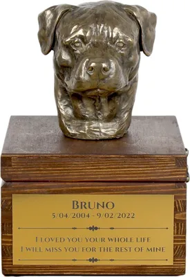 Obrázek produktu pro Rotvajler - Urna na popel psa s soškou, malá urna pro psa, personalizovaná urna s bustou psa od značky Art-Dog.