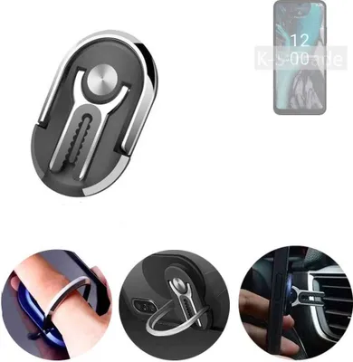 Produktbild von K-S-Trade 3in1 Smartphone-Ring Handy-Ring kompatibel mit Nokia C22 Fingerhalterung  Handyring Tischständer Lüftungsgitter-Halterung Tisch Ständer