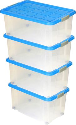 BigDean Eurobox mit Deckel und Rollen Stahlgrau 60x40x33cm Griffe Silber 2er Set : 4 Stück : Azurblau