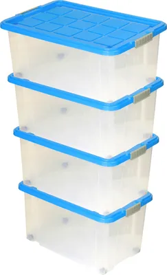 Produktbild von BigDean Eurobox mit Deckel und Rollen Stahlgrau 60x40x33cm Griffe Silber 2er Set : 4 Stück : Azurblau