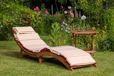 Produktbild von Merxx 5tlg. Ipanema Gartenmöbelset - 2 Liegen + Kissen, 1 Hocker - Farbe: braun/rot, beige - Maße: 178x54x70 cm; 2x 25177-011 + 1x 25153-011