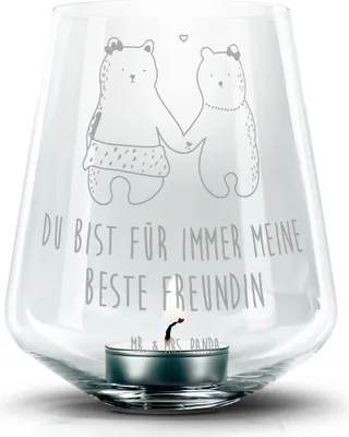 Produktbild von Mr. & Mrs. Panda Laterne Bär Freundin - Transparent - Geschenk, Teelichthalter, gravur glas, Teddy, Kerzenhalter, Windlicht