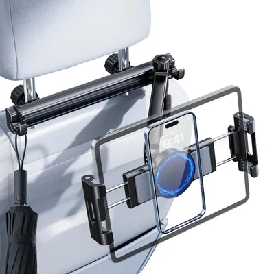 Produktbild von Universelle Tablet-Halterung für Auto-Kopfstütze mit ausziehbarem Arm und Haken