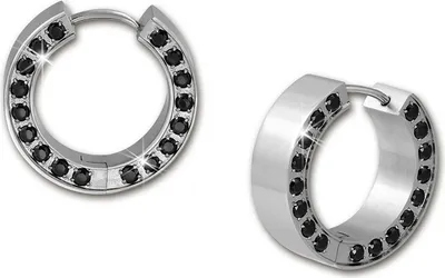 Produktbild von Amello Edelstahl Creolen Damen Zirkonia Ohrringe silber schwarz ESOS12S