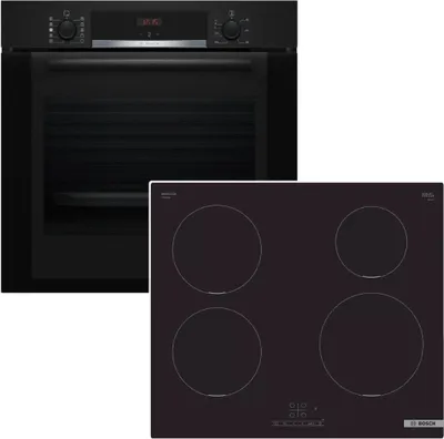 Produktbild von Herdset BOSCH Backofen EcoClean Direct Teleskopauszug + Induktionskochfeld Booster autark 60cm