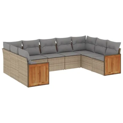 Produktbild von vidaXL 9-tlg. Garten-Sofagarnitur mit Kissen Beige Poly Rattan