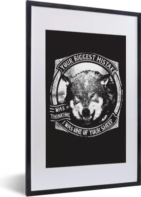 Produktbild von MuchoWow® MuchoWow® Gerahmtes Poster Wolf - Retro - Schwarz - Weiß 40x60 cm - Poster mit zchwarzem Bilderrahmen - Poster in Rahmen