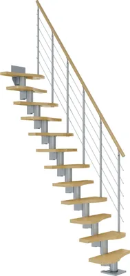Produktbild von Dolle Mittelholmtreppe Basel Ahorn, lackiert 64 cm breit für Geschosshöhen 222 – 276 cm UK Metall Perlgrau inkl. einseitigem Designgeländer