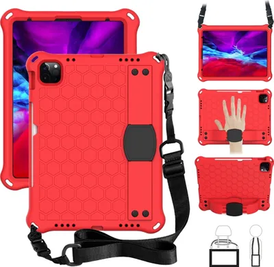 Produktbild von Mobigear HexStrap iPad Pro 11 Zoll (2024) Hülle EVA Schaum Backcover + Schulterträger - Rot