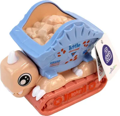 Zdjęcie produktu dla Różowy dinozaur jako zabawka w kształcie przyczepy budowlanej – ok. 10 x 10 cm