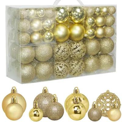 Immagine prodotto di Set di 100 palline natalizie dorate, di diverse dimensioni (3/4/6 cm), ideali per essere appese