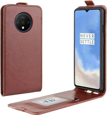 Produktbild von Flip Case Handyhülle für OnePlus 7T Vertikal Schutzhülle Tasche Cover Braun Bumper Smartphone Kartensteckplatz-Kreditkarte-Geldscheine EC-Karte Bank-Karte