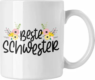 Produktbild von Trendation - Beste Schwester Tasse Geschenk Schwesterherz Lustiger Spruch Geburtstag Schwester (Weiß)