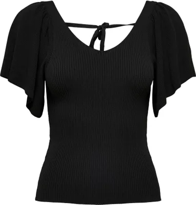 Produktbild von ONLY Geripptes T-Shirt V-Neck Top mit weiten Ärmeln und Schnürung ONLLEELO Größe: S