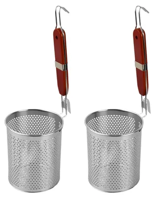 2 Edelstahl-Pastasiebe, feinperforiert, Ø 12 cm, mit Holzgriff