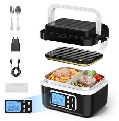 Beheizte Lunchbox 1,5 l mit LCD, Timer, Edelstahl, Akku