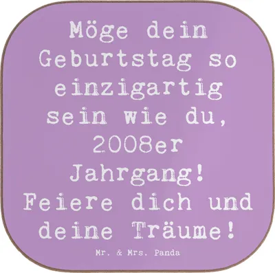 Produktbild von Mr. & Mrs. Panda Tischuntersetzer Spruch 2008 Geburtstag Einzigartig - Lavendeltraum - Geschenk, Untersetzer für Gläser, Tassenuntersetzer, Alter, gläseruntersetzer