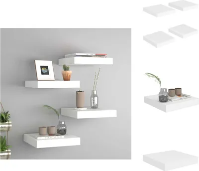 Obrázok produktu pre vidaXL Plávajúce police 4 ks. Biele 23x23,5x3,8 cm MDF - nástenné police