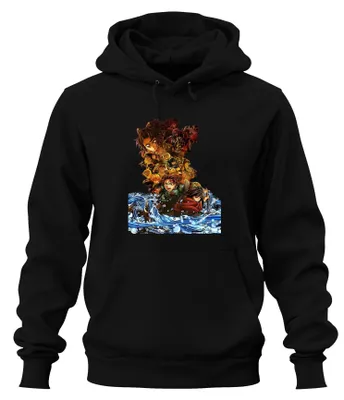 Zdjęcie produktu dla Kimetsu no Yaiba Demon Slayer Tanjiro Nezuko Zenitsu Inosuke bluza uni  z kapturem, czarny, XXL