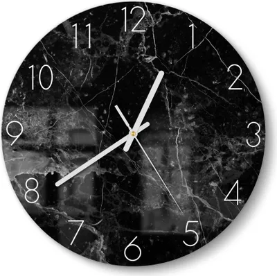 Produktbild von DEQORI Glasuhr Ø30 cm Zahlen 'Marmorplatte nah' Wanduhr Glas Uhr Design leise