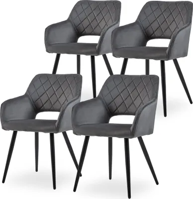 Image de CLIPOP Chaises de salle à manger, Lot de 4 velours avec assise rembourrée, Dossier ouvert, Gris