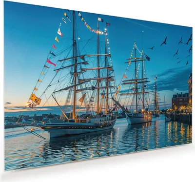 Produktbild von Glasbild 120x80cm in XXL für Wohnzimmer, Schlafzimmer Motiv Schiffe im Hafen