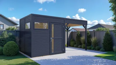 Produktbild von Gartenhaus Bertilo Cubus 2 Lounge inkl. Bodenplatte, Schleppdach 449 x 240 cm anthrazit