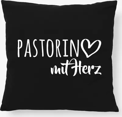 Produktbild von Huuraa Kissen Pastorin mit Herz 40x40cm mit Füllung Black Baumwolle Dekokissen Geschenkidee