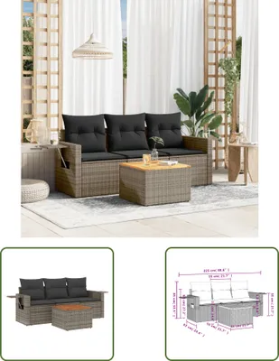 Produktbild von The Living Store 4-tlg. Garten-Sofagarnitur mit Kissen Grau Poly Rattan