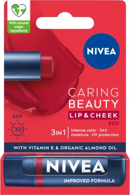 Produktbild von Nivea 3-in-1 Lippenpflege Rot, 4.8g - Feuchtigkeit, Schutz & Farbe