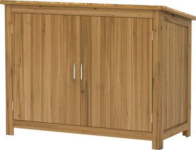 Produktbild von Wetterfester Gartenschrank aus Holz mit 2 Regalen für Terrasse & Garten, 110x50x85 cm, Braun