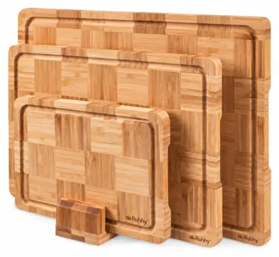 Imagen del producto de Ruhhy 27432: Juego de 3 tablas de bambú en un expositor