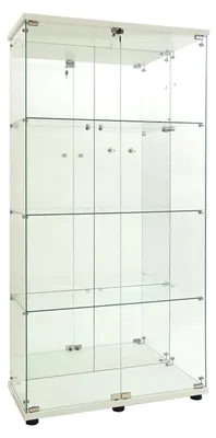 Obrázek produktu pro Skleněná vitrína s LED osvětlením – skleněná vitrína – 4 police – 2 dvířka – výška 164 cm – kovový rám – uzamykatelná
