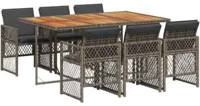 Productafbeelding van Garten eethoek, 7-delig, met kussens, tafel en 6 stoelen, polyrotan/akaziahout, grijs