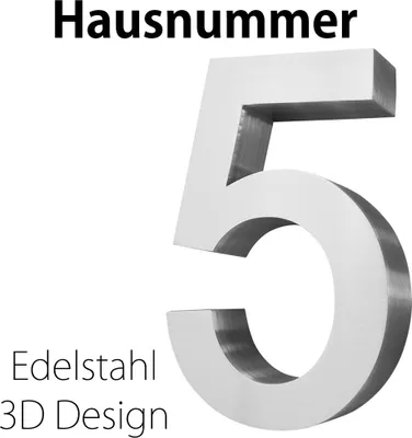 Produktbild von Edelstahl Hausnummer 20 cm Groß Gross Haus Nummer 5 Zahlen Hausnummernschild Hausnummern Schild Gebürstet 3D Arial V2Aox
