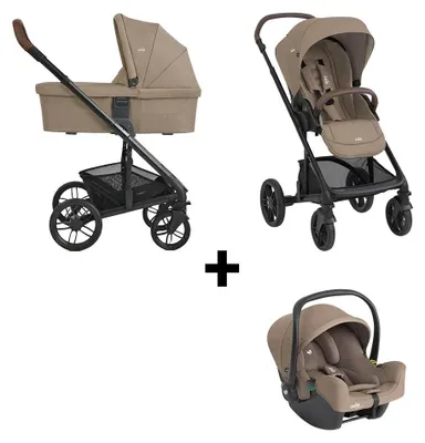 Produktbild von Joie Chrome2 Trio Raven Complete 3-in-1 Set – inkl. i-Snug2 i-Size Babyschale, Adapterset & Regenverdeck, umkehrbarer Sitz, 5-Punkt-Gurt, Cashew