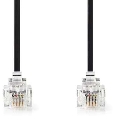 Produktbild von Nedis Telefonkabel - RJ11 Stecker - RJ11 Stecker - 10.0 m - Kabeldesign: Flach - Vergoldet - Kabeltyp: RJ11 - Schwarz - Label