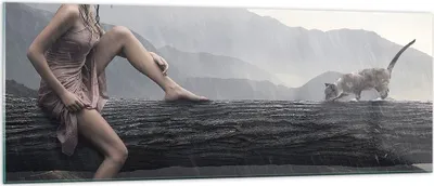 Produktbild von Bilder auf glas - Tiere Katze Mode Modell - 140x50cm - Glasbilder - Wandbilder - Kunstdruck - zum Aufhängen bereit - Wanddekoration aus Glas - Glas Bilder - Wandbild auf Glas - GAB140x50-2134