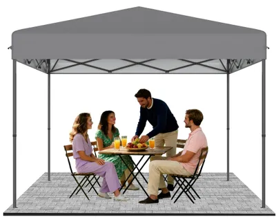Immagine prodotto di QEENTOE, Gazebo pop-up 3x3 metri, grigio, altezza regolabile da 240 a 260 cm, impermeabile, resistente alle intemperie, protezione UV, struttura in acciaio, ideale per giardino, campeggio, matrimoni, cortili