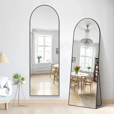 Produktbild von Bogen Ganzkörperspiegel, 161 x 52 cm Standspiegel mit Schwarzem Aluminiumrahmen, Groß Wandspiegel Bodenspiegel für Schlafzimmer, Eingangsbereich, Flur, Heimdekoration