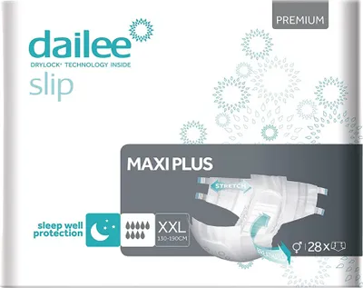 Produktbild von Dailee Slip Maxi Plus XXL - 30x Windeln für Erwachsene -  Inkontinenz für Frauen und Männer - 9 Tropfen, Gr. XXL (130-190 cm Hüftumfang) - 30 Stück