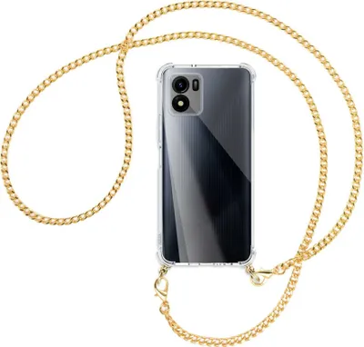 Produktbild von Handykette Backcover-Schutzhülle mit Band (Metall goldfarben) für vivo Y01, vivo Y15s (V2120, 6.51'') - goldfarbene Kette
