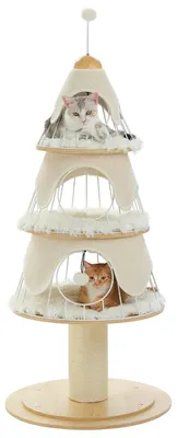 Produktbild von Katzenturm im Stil eines Weihnachtsbaums mit Versteckmöglichkeiten und Sisal-Kratzbäumen