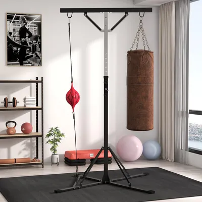 Immagine prodotto di Supporto per sacco da boxe - Portasacco da boxe - Supporto per speedball - Attrezzatura per allenamento - Attrezzatura per allenamento di boxe - Regolabile, altezza 175-220 cm